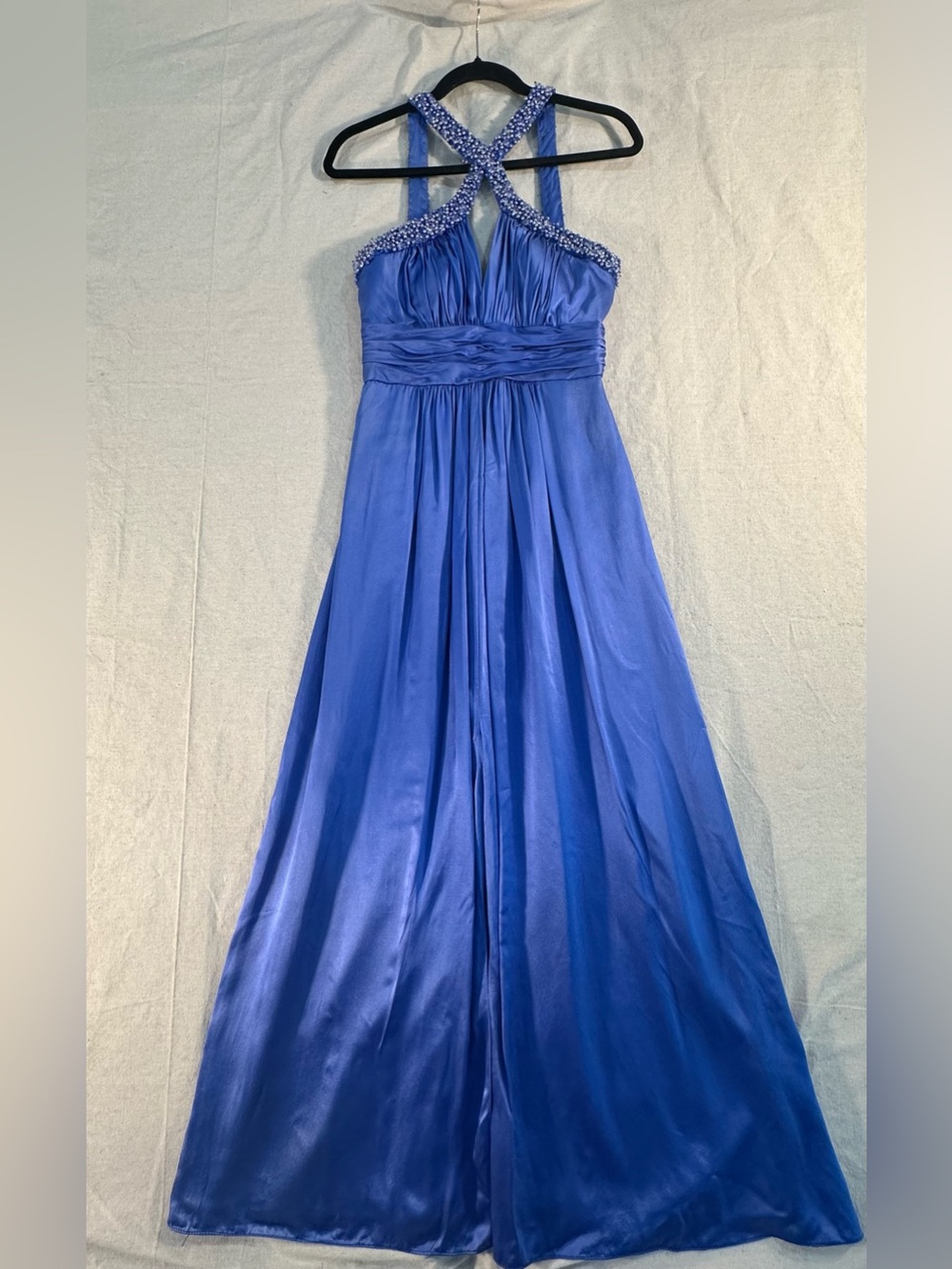 Marc Bouwer Beaded Cobalt Blue Halter Maxi Dress - 100% Silk - Size 8